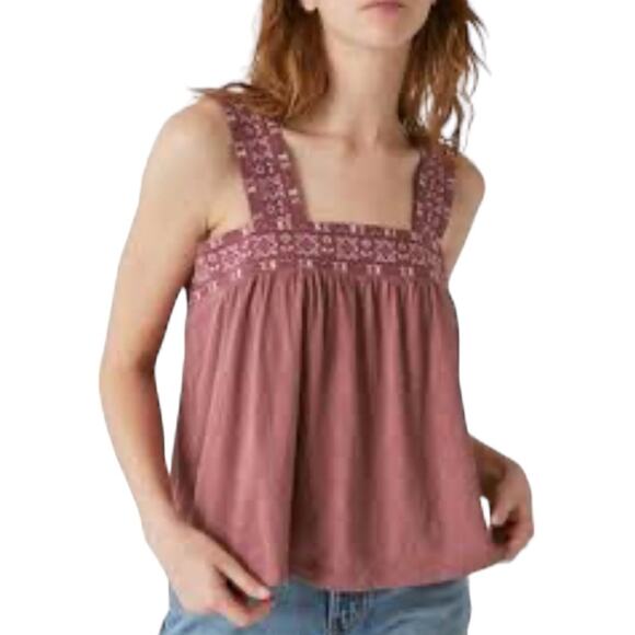 Lucky Brand Tops - Lucky Brand Embroidered Lace Cotton Blend Tank Square Neck Boho Festival NEW XL